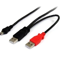 StarTech.com 6 ft USB Y Cable for External Hard Drive - USB A to mini B, 1.8 m, Mini-USB B, 2 x USB A, USB 2.0, Male/Male, Black, Red