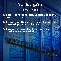 StarTech.com Vertical Cable Organizer with D-Ring Hooks - 0U - 2.8ft., Cable management panel, Black, Steel, 20U, 863.6 mm, 50 mm