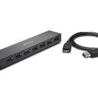 Kensington UH7000C USB 3.0 7-Port Hub + Charging, USB 3.2 Gen 1 (3.1 Gen 1) Type-A, USB 3.2 Gen 1 (3.1 Gen 1) Type-A, 5000 Mbit/s, Black, Apple iPad 4, iPad Air, iPad mini, Windows 7, Windows 8, Windows 8.1, Windows Vista, Windows XP