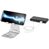 StarTech.com Phone and Tablet Stand - Foldable Universal Mobile Device Holder for Smartphones & Tablets - Adjustable Multi-Angle Ergonomic Cell Phone Stand for Desk - Portable - Silver, Mobile phone/Smartphone, Tablet/UMPC, Multimedia stand, Desk, Silver