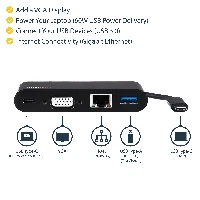StarTech.com USB C Multiport Adapter - Mini USB-C Dock w/ Single Monitor VGA 1080p Video - 60W Power Delivery Passthrough - USB 3.1 Gen 1 Type-A 5Gbps, Gigabit Ethernet - Docking Station, Wired, USB 3.2 Gen 1 (3.1 Gen 1) Type-C, 60 W, 10,100,1000 Mbit/s, IEEE 802.3, IEEE 802.3ab, IEEE 802.3u, Black