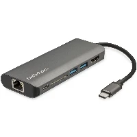StarTech.com USB C Multiport Adapter - USB-C Travel Dock to 4K HDMI, 3x USB 3.0 Hub, SD/SDHC, GbE, 60W PD 3.0 Pass-Through - USB Type-C/Thunderbolt 3 - Replaces DKT30CSDHPD, Wired, USB 3.2 Gen 1 (3.1 Gen 1) Type-C, 10,100,1000 Mbit/s, IEEE 802.3, IEEE 802.3ab, IEEE 802.3u, Black, Grey, MicroSD (TransFlash), MicroSDHC, MicroSDXC, SDHC, SDXC