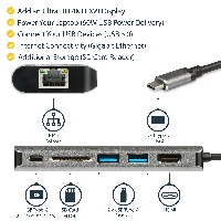 StarTech.com USB C Multiport Adapter - USB-C Travel Dock to 4K HDMI, 3x USB 3.0 Hub, SD/SDHC, GbE, 60W PD 3.0 Pass-Through - USB Type-C/Thunderbolt 3 - Replaces DKT30CSDHPD, Wired, USB 3.2 Gen 1 (3.1 Gen 1) Type-C, 10,100,1000 Mbit/s, IEEE 802.3, IEEE 802.3ab, IEEE 802.3u, Black, Grey, MicroSD (TransFlash), MicroSDHC, MicroSDXC, SDHC, SDXC