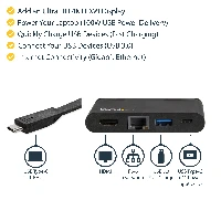 StarTech.com USB C Multiport Adapter - Portable USB-C Dock with 4K HDMI - 100W PD 3.0 Pass-Through, 1x USB-A, 1x USB-C, GbE - Thunderbolt 3 & USB Type-C Laptop Travel Dock - Mac & Windows, Wired, USB 3.2 Gen 1 (3.1 Gen 1) Type-C, 100 W, USB Type-A, USB Type-C, 10,100,1000 Mbit/s, IEEE 802.3, IEEE 802.3ab, IEEE 802.3u