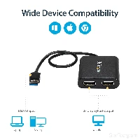 StarTech.com USB 3.0 to Dual DisplayPort Adapter - 4K 60Hz, 3.2 Gen 1 (3.1 Gen 1), USB Type-A, DisplayPort output, 4096 x 2160 pixels