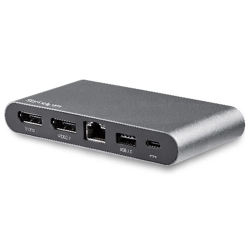 StarTech.com USB C Dock - 4K Dual Monitor DisplayPort - Mini Laptop Docking Station - 100W Power Delivery Passthrough - GbE, 2-Port USB-A Hub - USB Type-C Multiport Adapter - 3.3' Cable, Wired, USB 3.2 Gen 1 (3.1 Gen 1) Type-C, 100 W, 10,100,1000 Mbit/s, IEEE 802.3, IEEE 802.3ab, IEEE 802.3u, Black