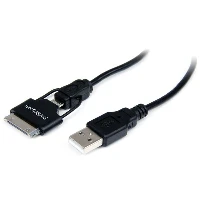 StarTech.com 0.65m (2 ft) Short Apple 30-pin Dock Connector or Micro USB to USB Combo Cable for iPhone / iPod / iPad, 0.65 m, USB A, Micro-USB B, USB 2.0, Male/Female, Black