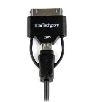 StarTech.com 0.65m (2 ft) Short Apple 30-pin Dock Connector or Micro USB to USB Combo Cable for iPhone / iPod / iPad, 0.65 m, USB A, Micro-USB B, USB 2.0, Male/Female, Black