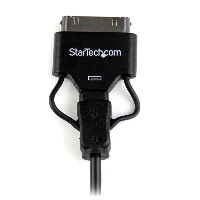 StarTech.com 0.65m (2 ft) Short Apple 30-pin Dock Connector or Micro USB to USB Combo Cable for iPhone / iPod / iPad, 0.65 m, USB A, Micro-USB B, USB 2.0, Male/Female, Black