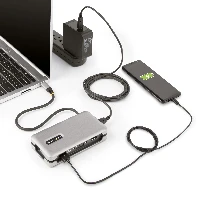 StarTech.com USB-C Multiport Adapter, HDMI/VGA, 4K 60Hz Video, 3-Port USB Hub, 100W Power Delivery Pass-Through, GbE, USB Type-C Travel Dock w/ Charging, 1ft/30cm Wrap-Around Cable - Mini Laptop Docking Station (DKT31CVHPD3) - Docking station - USB-C - VG