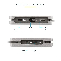 StarTech.com USB-C Multiport Adapter, HDMI/VGA, 4K 60Hz Video, 3-Port USB Hub, 100W Power Delivery Pass-Through, GbE, USB Type-C Travel Dock w/ Charging, 1ft/30cm Wrap-Around Cable - Mini Laptop Docking Station (DKT31CVHPD3) - Docking station - USB-C - VG