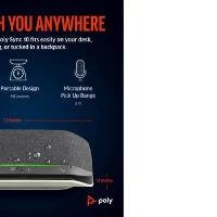 POLY Sync 10 USB-A USB-C Speakerphone, PC, Silver, 0.715 m, IP64, Windows 10, 100 - 7800 Hz