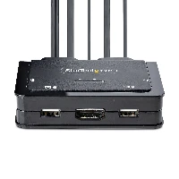 StarTech.com 2-Port Hybrid USB-C HDMI Cable KVM Switch, 4K 60Hz, Compact KVM with 6ft/1.8m USB-A/HDMI/Audio & 4ft/1.2m USB-C Integrated Host Cables, Bus Powered - Remote Push Button/Hotkey Switching (C2-H46-UAC-CBL-KVM) - Switch KVM / audio / USB - compat