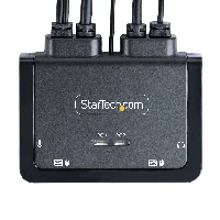StarTech.com 2-Port Hybrid USB-C HDMI Cable KVM Switch, 4K 60Hz, Compact KVM with 6ft/1.8m USB-A/HDMI/Audio & 4ft/1.2m USB-C Integrated Host Cables, Bus Powered - Remote Push Button/Hotkey Switching (C2-H46-UAC-CBL-KVM) - Switch KVM / audio / USB - compat