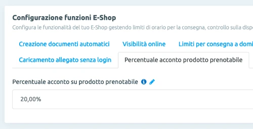 Percentuale acconto prenotazione