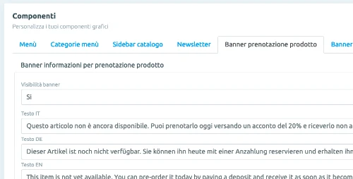 Personalizza banner grafico del prodotto prenotabile