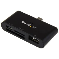 StarTech.com On-the-Go USB card reader for mobile devices - supports SD & Micro SD cards, MicroSD (TransFlash), MiniSD, MMC, SD, Black, 480 Mbit/s, Plastic, Activity, 64 GB