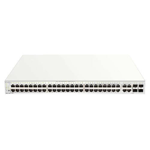 D-LINK DBS-2000-52MP, 104 Gbps, 77.4 Mpps, 48x 1G PoE RJ-45, 2x 1G SFP/RJ-45, 700MHz, 256MB DDR3, 440x430x4