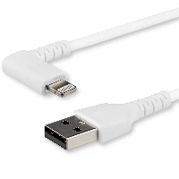 StarTech.com 6ft (2m) Durable USB A to Lightning Cable - White 90 Right Angled Heavy Duty Rugged Aramid Fiber USB Type A to Lightning Charging/Sync Cord - Apple MFi Certified - iPhone, 2 m, Lightning, USB A, Male, Male, White