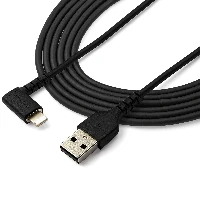 StarTech.com 6ft (2m) Durable USB A to Lightning Cable - Black 90 Right Angled Heavy Duty Rugged Aramid Fiber USB Type A to Lightning Charging/Sync Cord - Apple MFi Certified - iPhone, 2 m, Lightning, USB A, Male, Male, Black
