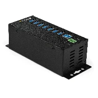 StarTech.com 7-Port USB 3.0 Hub with Power Adapter - Metal Industrial USB-A Hub with ESD & 350W Surge Protection - Din/Wall/Desk Mountable - High Speed USB 3.2 Gen 1 (5Gbps) Hub, USB 3.2 Gen 1 (3.1 Gen 1) Type-B, USB 3.2 Gen 1 (3.1 Gen 1) Type-A, 5000 Mbit/s, Black, Power, RoHS, REACH, CE, FCC, TAA