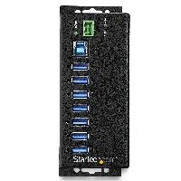 StarTech.com 7-Port USB 3.0 Hub with Power Adapter - Metal Industrial USB-A Hub with ESD & 350W Surge Protection - Din/Wall/Desk Mountable - High Speed USB 3.2 Gen 1 (5Gbps) Hub, USB 3.2 Gen 1 (3.1 Gen 1) Type-B, USB 3.2 Gen 1 (3.1 Gen 1) Type-A, 5000 Mbit/s, Black, Power, RoHS, REACH, CE, FCC, TAA
