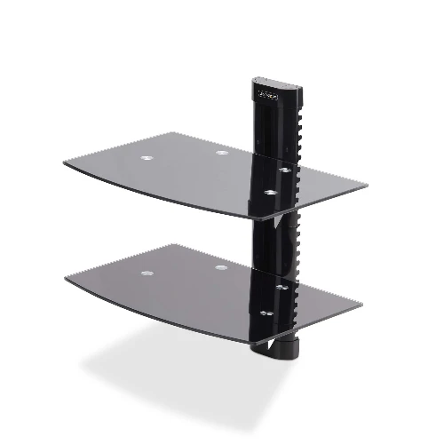 StarTech.com Dual Floating Wall-Mounted AV Shelves, Adjustable Height Shelf For Under TV, Organize A/V Equipment On Black Tempered Glass Shelves, Black, Glass, 7 kg, Aluminium, Plastic, Steel, Wall, 2 shelves