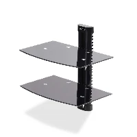 StarTech.com Dual Floating Wall-Mounted AV Shelves, Adjustable Height Shelf For Under TV, Organize A/V Equipment On Black Tempered Glass Shelves, Black, Glass, 7 kg, Aluminium, Plastic, Steel, Wall, 2 shelves