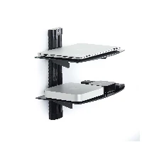StarTech.com Dual Floating Wall-Mounted AV Shelves, Adjustable Height Shelf For Under TV, Organize A/V Equipment On Black Tempered Glass Shelves, Black, Glass, 7 kg, Aluminium, Plastic, Steel, Wall, 2 shelves