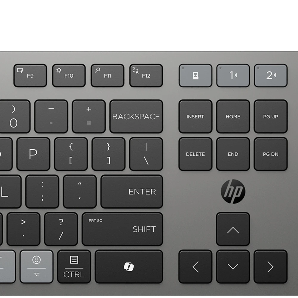 HP 725 Multi-Device Rechargeable Wireless Keyboard and Mouse Combo, Full-size (100%), Wireless, RF Wireless + Bluetooth, Scissor key switch, Black, Mouse included
