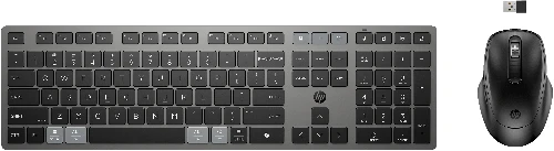 HP 725 Multi-Device Rechargeable Wireless Keyboard and Mouse Combo, Full-size (100%), Wireless, RF Wireless + Bluetooth, Scissor key switch, Black, Mouse included