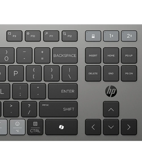 HP 725 Multi-Device Rechargeable Wireless Keyboard and Mouse Combo, Full-size (100%), Wireless, RF Wireless + Bluetooth, Scissor key switch, Black, Mouse included