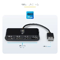 StarTech.com ST4200MINI2-USB-HUB, USB 2.0, USB 2.0 Type-A, 480 Mbit/s, Black, Acrylonitrile butadiene styrene (ABS), Thermoplastic elastomer (TPE)