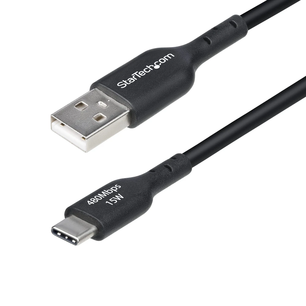 StarTech.com 6.6ft (2m) USB-A to USB-C Charging Cable, Charge & Sync, 3A, USB 2.0, TPE Jacket - Black USB Charging Cord, 2 m, USB A, USB C, USB 2.0, 0.48 Gbit/s, Black