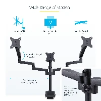 StarTech.com Triple Monitor Desk Mount For Up To Three 27in Screens, VESA 75x75/100x100, Tool-Less Arm Adjustments, C-Clamp/Grommet Mount, Spring-Assisted Arms, Clamp/Grommet, 21 kg, 68.6 cm (27