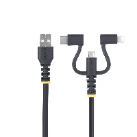 StarTech.com 3.3ft (1m) Rugged USB Multi Charging Cable, USB to Lightning/Micro-USB/Type-C, Apple MFi Certified, Aramid Jacket, Universal 3-in-1 USB Charger Cord for iPhone/iPad/Android, 1 m, USB A, Micro-USB B, USB 2.0, 0.48 Gbit/s, Black
