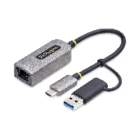 StarTech.com USB-C to Ethernet Adapter with USB-A Dongle, 10/100/1000Mbps, USB 3.0 to Gigabit Ethernet Network Adapter, 6in/15cm Attached Cable, USB GbE Adapter, Wired, USB Type-A/USB Type-C, Ethernet, 5000 Mbit/s, Grey