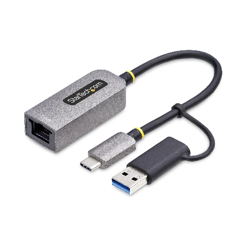 StarTech.com USB-C to Ethernet Adapter with USB-A Dongle, 10/100/1000Mbps, USB 3.0 to Gigabit Ethernet Network Adapter, 6in/15cm Attached Cable, USB GbE Adapter, Wired, USB Type-A/USB Type-C, Ethernet, 5000 Mbit/s, Grey