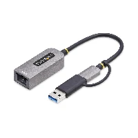 StarTech.com USB-C to Ethernet Adapter with USB-A Dongle, 10/100/1000Mbps, USB 3.0 to Gigabit Ethernet Network Adapter, 6in/15cm Attached Cable, USB GbE Adapter, Wired, USB Type-A/USB Type-C, Ethernet, 5000 Mbit/s, Grey
