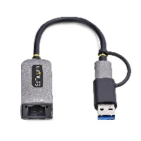StarTech.com USB-C to Ethernet Adapter with USB-A Dongle, 10/100/1000Mbps, USB 3.0 to Gigabit Ethernet Network Adapter, 6in/15cm Attached Cable, USB GbE Adapter, Wired, USB Type-A/USB Type-C, Ethernet, 5000 Mbit/s, Grey