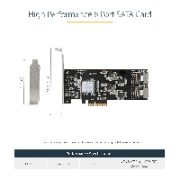 StarTech.com 8 Port SATA PCIe Card - PCI Express 6Gbps SATA Expansion Adapter Card with 4 Host Controllers - SATA PCIe Controller Card - PCI-e x4 Gen 2 to SATA III - SATA HDD/SSD, PCIe, Mini-SAS, PCI 2.0, Black, Pericom - PI7C9X2G608GP, ASMedia - ASM1061, 6 Gbit/s