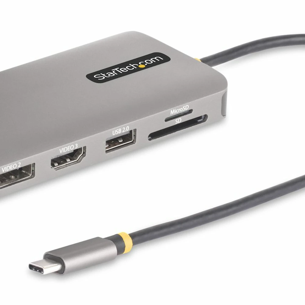 StarTech.com USB-C Triple-Monitor Multiport Adapter, Dual 4K 60Hz + 4K 30Hz HDMI & DisplayPort, 4-Port USB Hub, 100W PD Pass-Through, GbE, SD/MicroSD Card Readers, Wired, USB 3.2 Gen 1 (3.1 Gen 1) Type-C, 100 W, 2.0b, 10,100,1000 Mbit/s, IEEE 802.3, IEEE 802.3ab, IEEE 802.3u