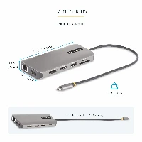 StarTech.com USB-C Triple-Monitor Multiport Adapter, Dual 4K 60Hz + 4K 30Hz HDMI & DisplayPort, 4-Port USB Hub, 100W PD Pass-Through, GbE, SD/MicroSD Card Readers, Wired, USB 3.2 Gen 1 (3.1 Gen 1) Type-C, 100 W, 2.0b, 10,100,1000 Mbit/s, IEEE 802.3, IEEE 802.3ab, IEEE 802.3u
