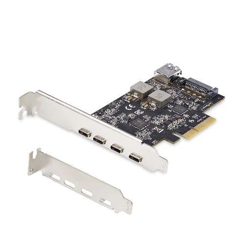 StarTech.com 5-Port USB PCIe Card, USB 3.2 10Gbps, PCI Express Card with 4x USB-C Ports, 1x USB-A Internal Port, USB PCIe Controller Card, Windows/macOS/Linux, PCIe, USB Type-C, Full-height / Low-profile, PCI 3.0, SATA 15-pin, Black
