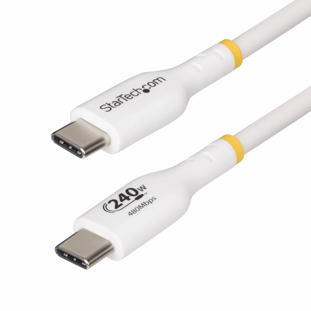 StarTech.com 2m White USB-C Charging Cable, USB-IF Certified USB C Cable, 240W PD EPR, USB 2.0 Type-C Laptop Charger Cord, USB-C Data Transfer Cable, TPE Jacket, 2 m, USB C, USB C, USB 2.0, 0.48 Gbit/s, White