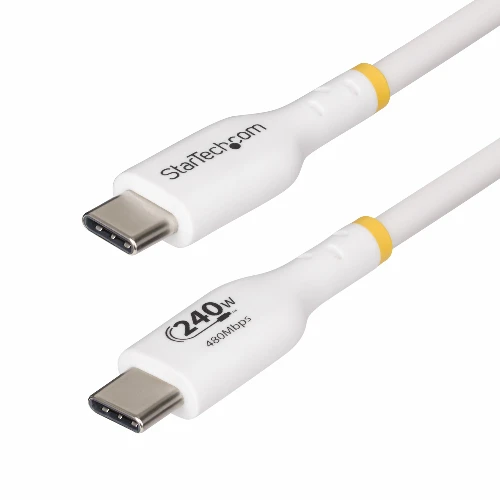 StarTech.com 2m White USB-C Charging Cable, USB-IF Certified USB C Cable, 240W PD EPR, USB 2.0 Type-C Laptop Charger Cord, USB-C Data Transfer Cable, TPE Jacket, 2 m, USB C, USB C, USB 2.0, 0.48 Gbit/s, White