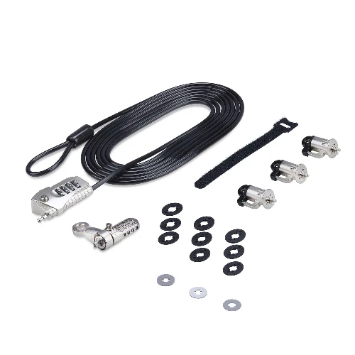StarTech.com Laptop/Desktop & Peripheral Lock Kit, Theft-Deterring Security Lock, K-Slot, 9.8ft (3m) Steel Cable, 3x Devices, User-Resettable 4-Digit Lock - TAA, 3 m, Kensington, Combination lock, Plastic, Steel, Black, Silver