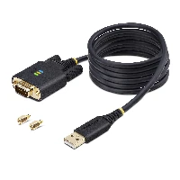 StarTech.com 6.6ft (2m) USB to Serial Adapter Cable, COM Retention, Interchangeable Screws/Nuts, USB-A to DB9 RS232, FTDI IC, ESD Protection, Windows/macOS/Linux, Black, 2 m, USB Type-A, DB-9, Male, Male