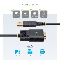 StarTech.com 6.6ft (2m) USB to Serial Adapter Cable, COM Retention, Interchangeable Screws/Nuts, USB-A to DB9 RS232, FTDI IC, ESD Protection, Windows/macOS/Linux, Black, 2 m, USB Type-A, DB-9, Male, Male