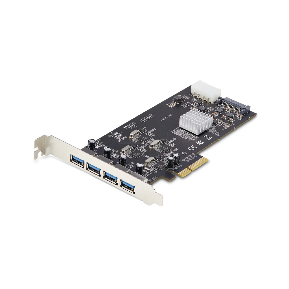 StarTech.com 4-Port USB PCIe Card, USB 3.2 5Gbps, PCI Express Expansion Card with 4x Independent USB Controllers, 4x USB-A Ports, Windows/macOS/Linux, PCIe, USB 3.2 Gen 1 (3.1 Gen 1), Full-height / Low-profile, PCI 2.0, SATA 15-pin, Black